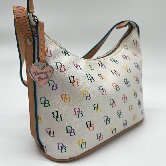 DOONEY & BOURKE Rainbow Monogram Leather Shoulder Bag with Rare Heart Hangtag - Picture 5 of 10